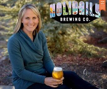 Karen Hertz with Holidaily Brewing logo